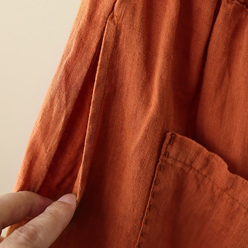 Pantalon large décontracté en coton et lin avec cordon de serrage et poches pour femme, motif Buddha Stones , uni et froissé, longueur 9 cm - image 10