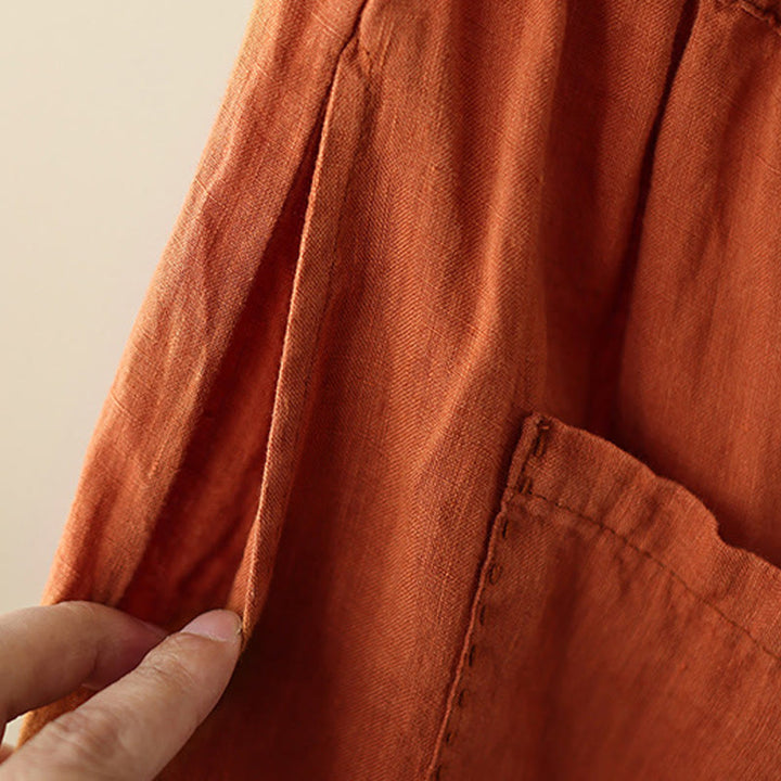 Pantalon large décontracté en coton et lin avec cordon de serrage et poches pour femme, motif Buddha Stones , uni et froissé, longueur 9 cm - image 10