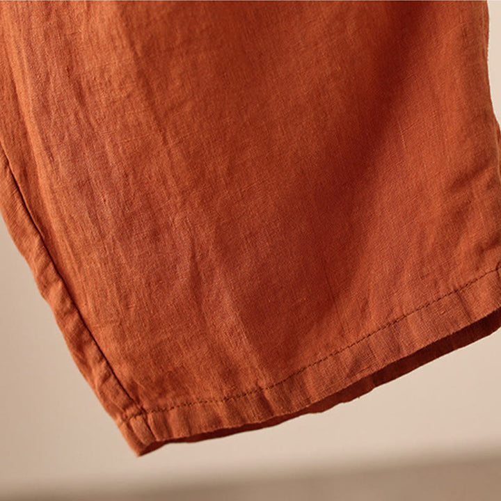 Pantalon large décontracté en coton et lin avec cordon de serrage et poches pour femme, motif Buddha Stones , uni et froissé, longueur 9 cm - image 12