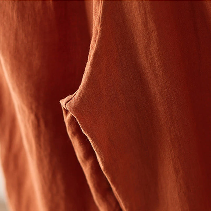 Pantalon large décontracté en coton et lin avec cordon de serrage et poches pour femme, motif Buddha Stones , uni et froissé, longueur 9 cm - image 8