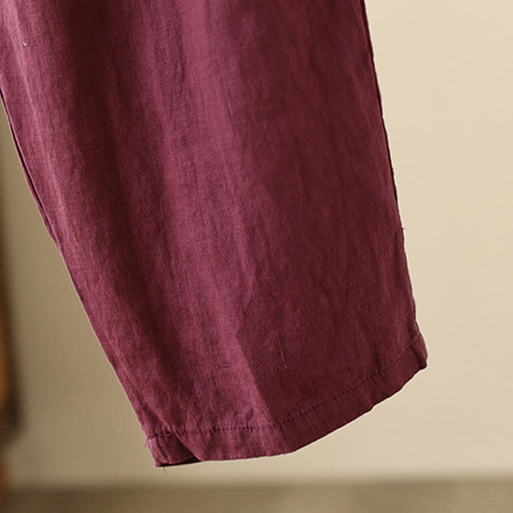 Pantalon large décontracté en coton et lin avec cordon de serrage et poches pour femme, motif Buddha Stones , uni et froissé, longueur 9 cm - image 16