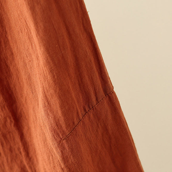 Pantalon large décontracté en coton et lin avec cordon de serrage et poches pour femme, motif Buddha Stones , uni et froissé, longueur 9 cm - image 11