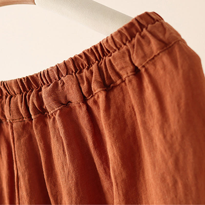 Pantalon large décontracté en coton et lin avec cordon de serrage et poches pour femme, motif Buddha Stones , uni et froissé, longueur 9 cm - image 6