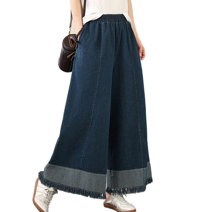 Pantalon large à poches pour femme, style vintage, effet vieilli, motif pompons , Buddha Stones Spring