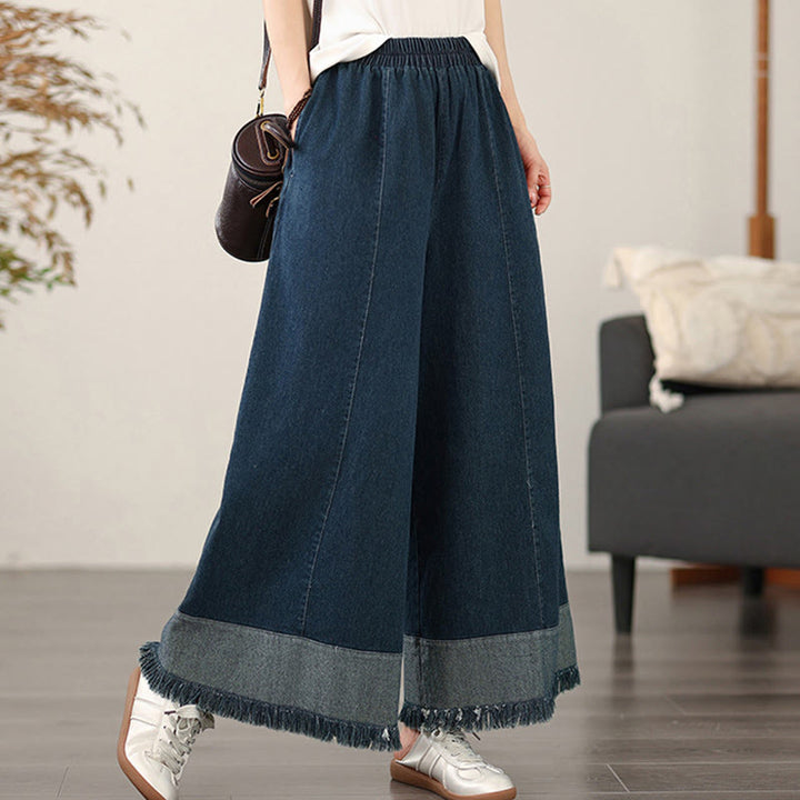 Pantalon large à poches pour femme, style vintage, effet vieilli, motif pompons , Buddha Stones Spring