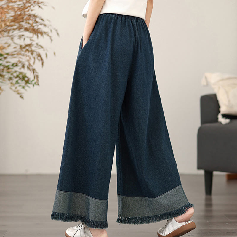 Pantalon large à poches pour femme, style vintage, effet vieilli, motif pompons , Buddha Stones Spring