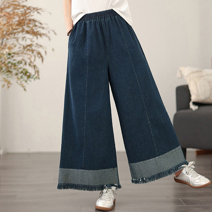 Pantalon large à poches pour femme, style vintage, effet vieilli, motif pompons , Buddha Stones Spring