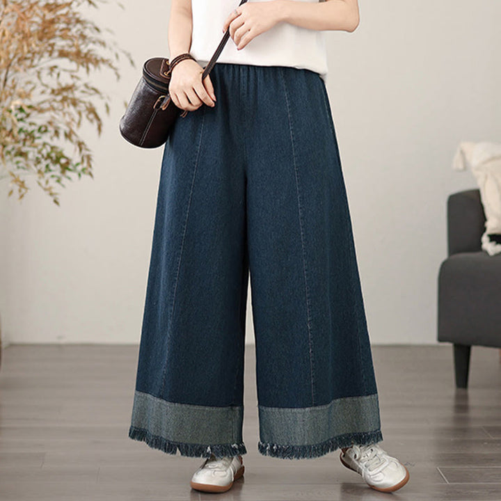 Pantalon large à poches pour femme, style vintage, effet vieilli, motif pompons , Buddha Stones Spring