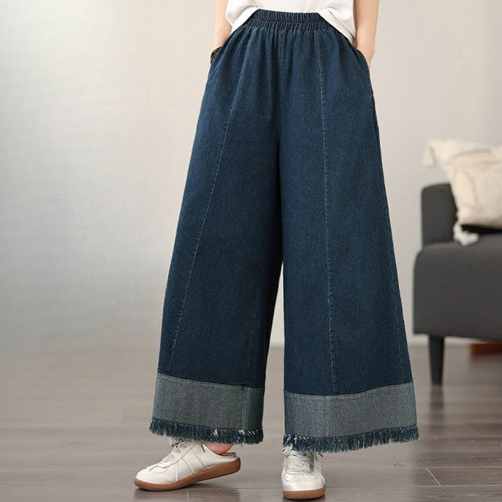 Pantalon large à poches pour femme, style vintage, effet vieilli, motif pompons , Buddha Stones Spring