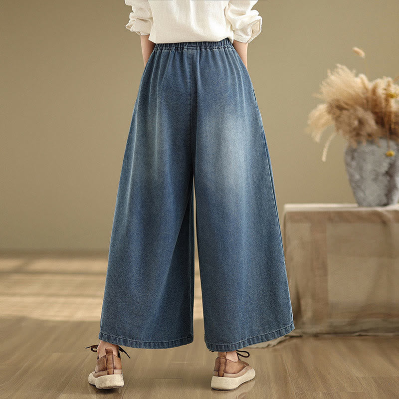 Pantalon large taille haute pour femme avec poches, style vintage effet vieilli, motif Buddha Stones Fall - image 1