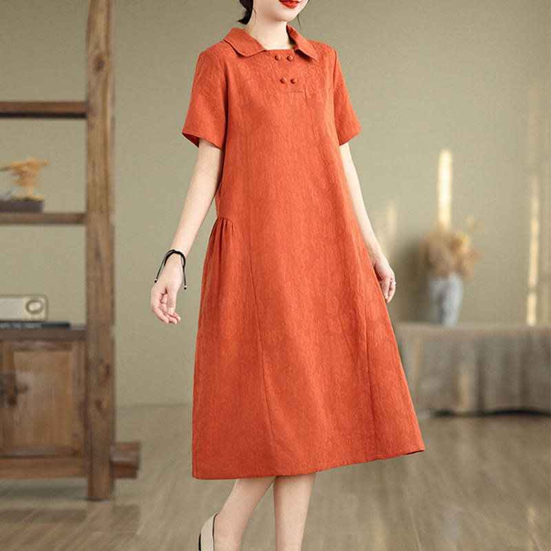 Robe midi en coton et lin à manches courtes et poches, motif jacquard Buddha Stones - image 1