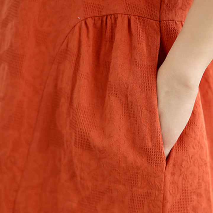 Robe midi en coton et lin à manches courtes et poches, motif jacquard Buddha Stones - image 9