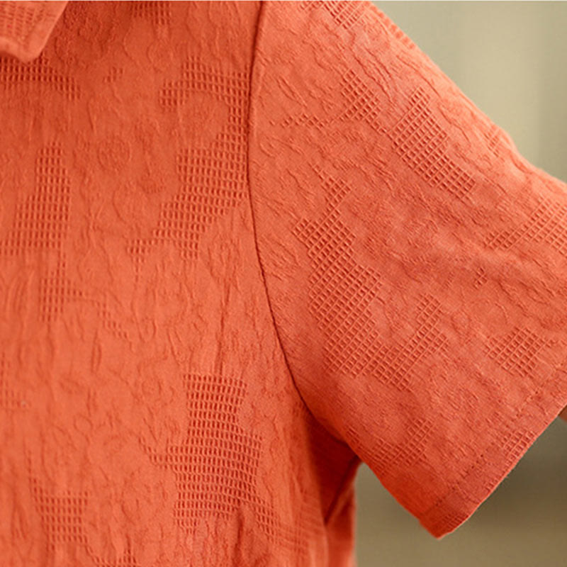 Robe midi en coton et lin à manches courtes et poches, motif jacquard Buddha Stones - image 7