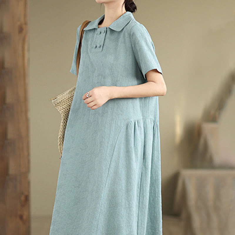 Robe midi en coton et lin à manches courtes et poches, motif jacquard Buddha Stones - Turquoise - US8-10，UK/AU12-14，EU40-42 (2XL) - image 15