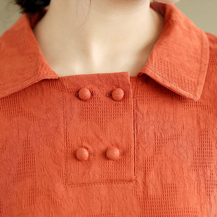 Robe midi en coton et lin à manches courtes et poches, motif jacquard Buddha Stones - image 6