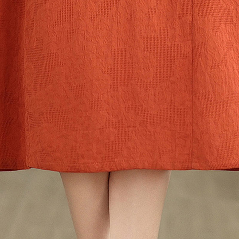 Robe midi en coton et lin à manches courtes et poches, motif jacquard Buddha Stones - image 8