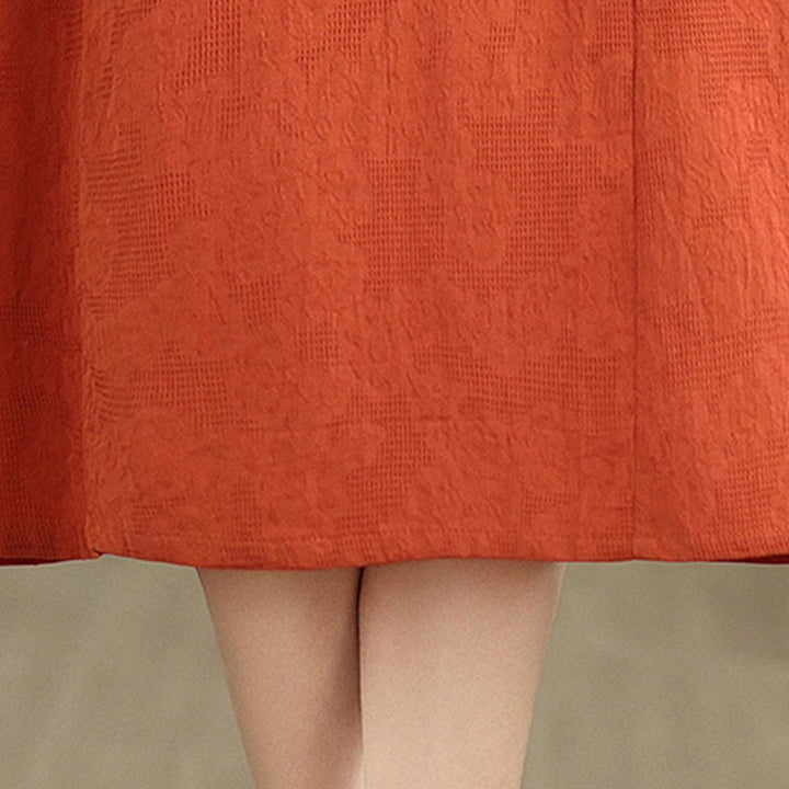 Robe midi en coton et lin à manches courtes et poches, motif jacquard Buddha Stones - image 8