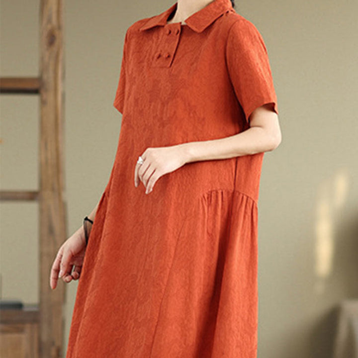 Robe midi en coton et lin à manches courtes et poches, motif jacquard Buddha Stones - image 4