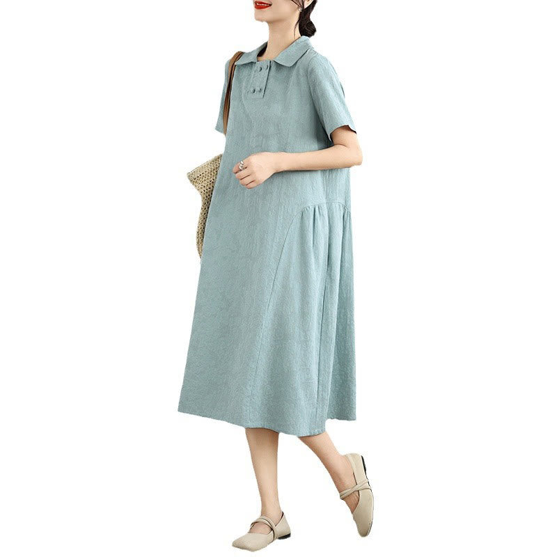 Robe midi en coton et lin à manches courtes et poches, motif jacquard Buddha Stones - image 21