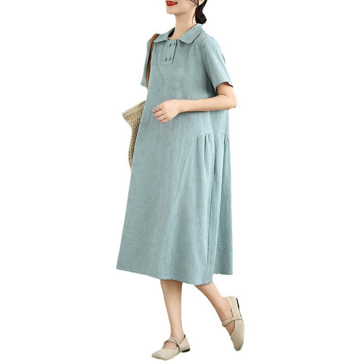 Robe midi en coton et lin à manches courtes et poches, motif jacquard Buddha Stones - image 21