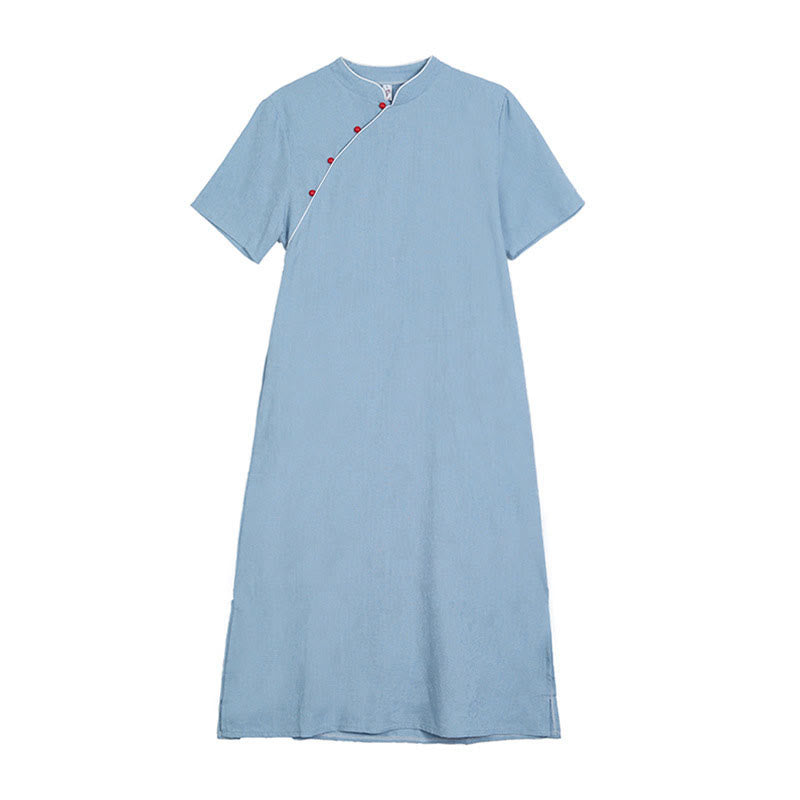 Robe midi qipao chinoise en jacquard à manches courtes et poches, motif Buddha Stones , couleur pure - image 17