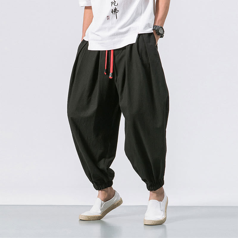 Pantalon décontracté en coton uni avec cordon de serrage et poches pour homme Buddha Stones - Noir - US/UK/AU46，EU56 (5XL) - image 0
