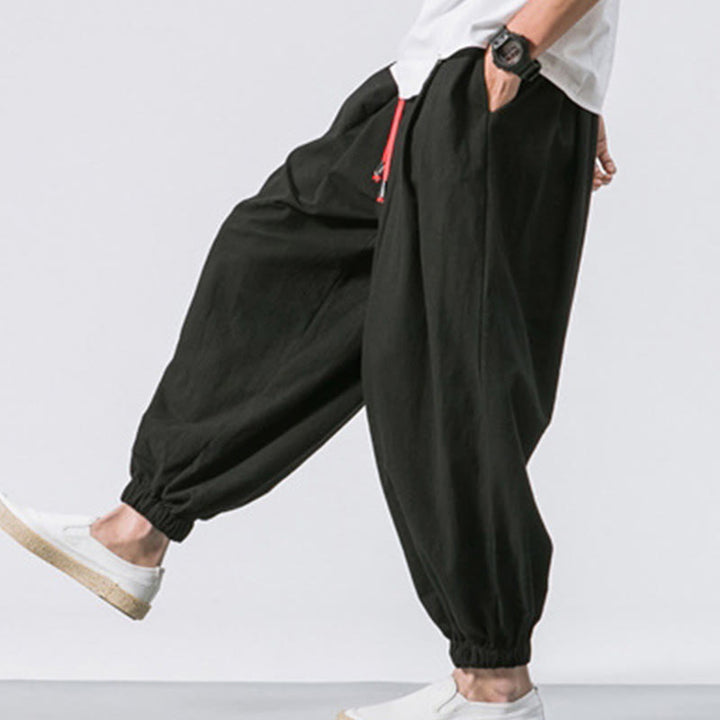 Pantalon décontracté en coton uni avec cordon de serrage et poches pour homme Buddha Stones - image 10