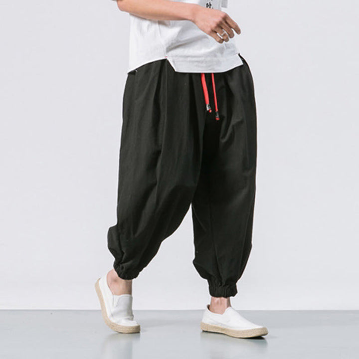 Pantalon décontracté en coton uni avec cordon de serrage et poches pour homme Buddha Stones - image 5