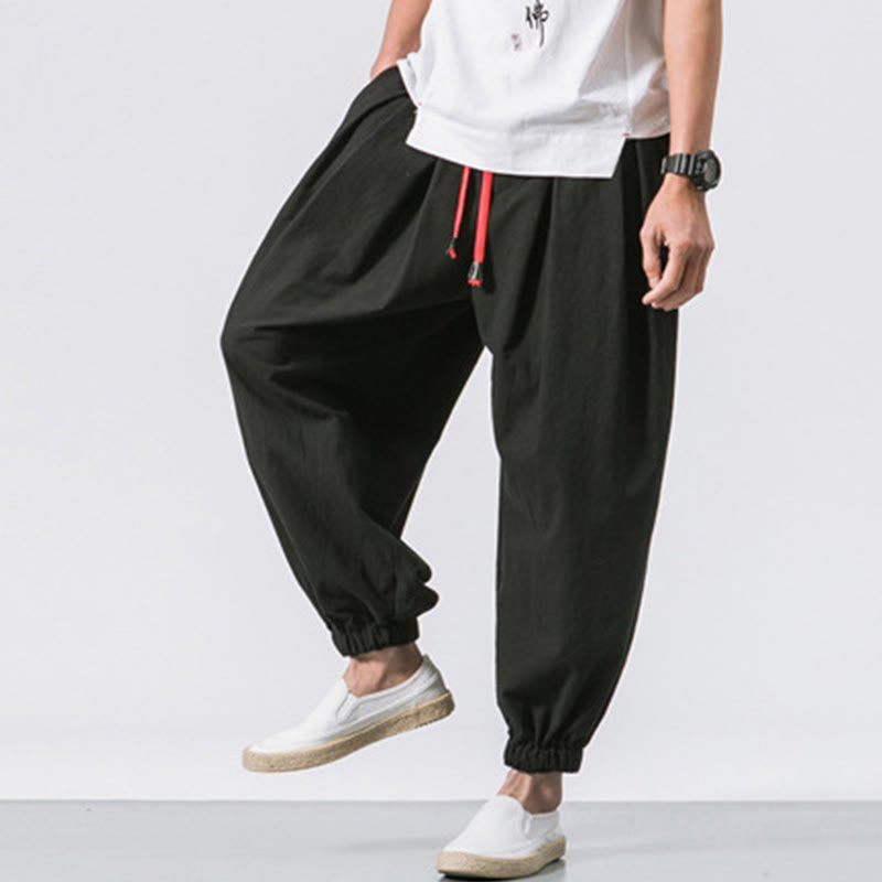 Pantalon décontracté en coton uni avec cordon de serrage et poches pour homme Buddha Stones - image 9