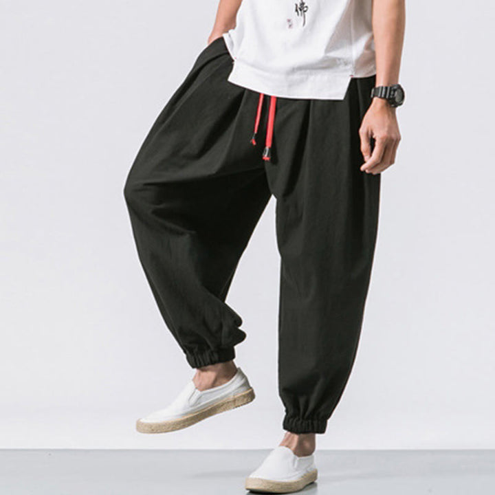 Pantalon décontracté en coton uni avec cordon de serrage et poches pour homme Buddha Stones - image 9