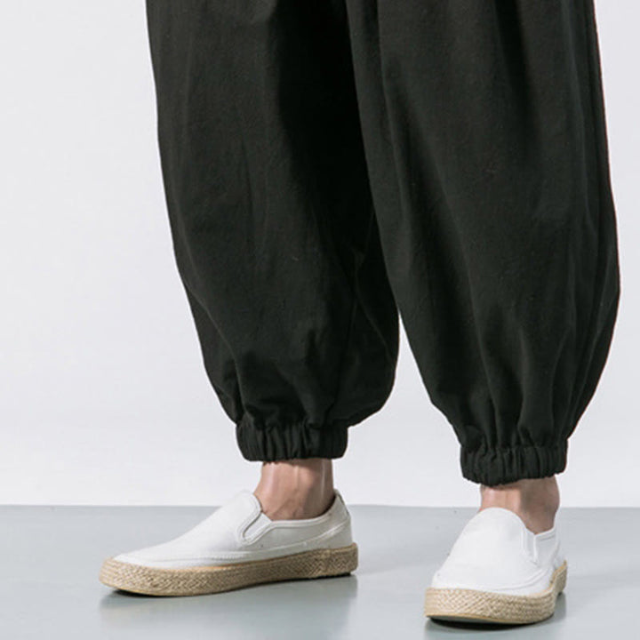 Pantalon décontracté en coton uni avec cordon de serrage et poches pour homme Buddha Stones - image 14