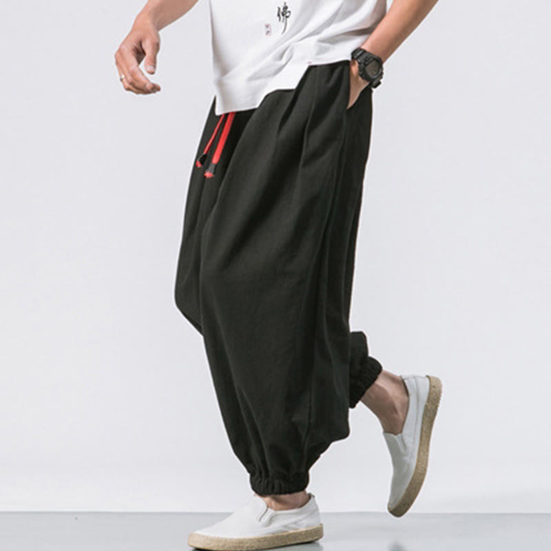 Pantalon décontracté en coton uni avec cordon de serrage et poches pour homme Buddha Stones - image 3