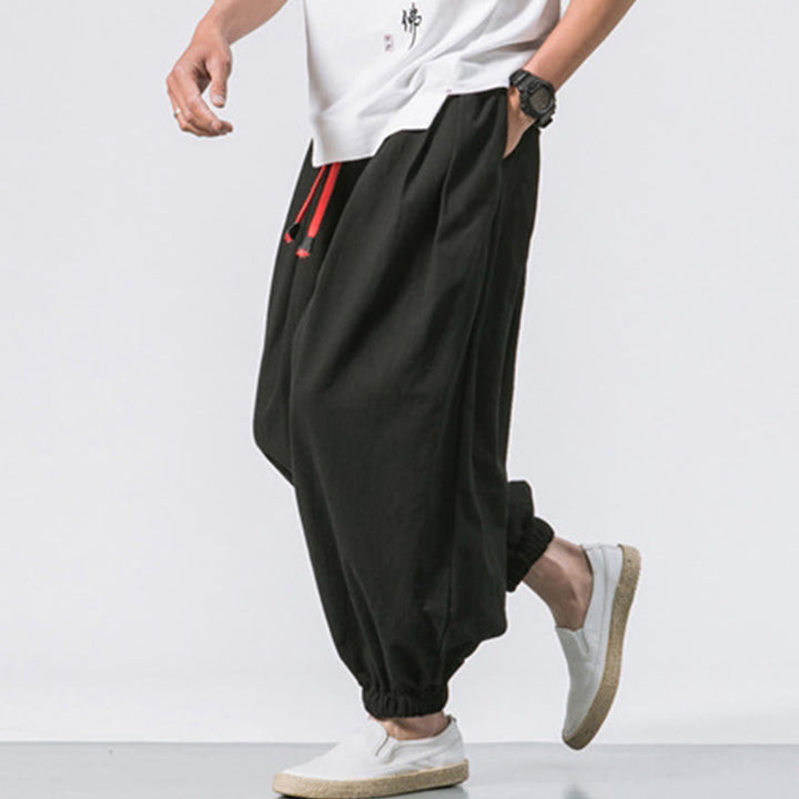 Pantalon décontracté en coton uni avec cordon de serrage et poches pour homme Buddha Stones - image 3