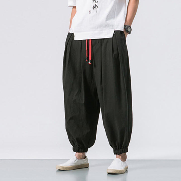Pantalon décontracté en coton uni avec cordon de serrage et poches pour homme Buddha Stones - image 5