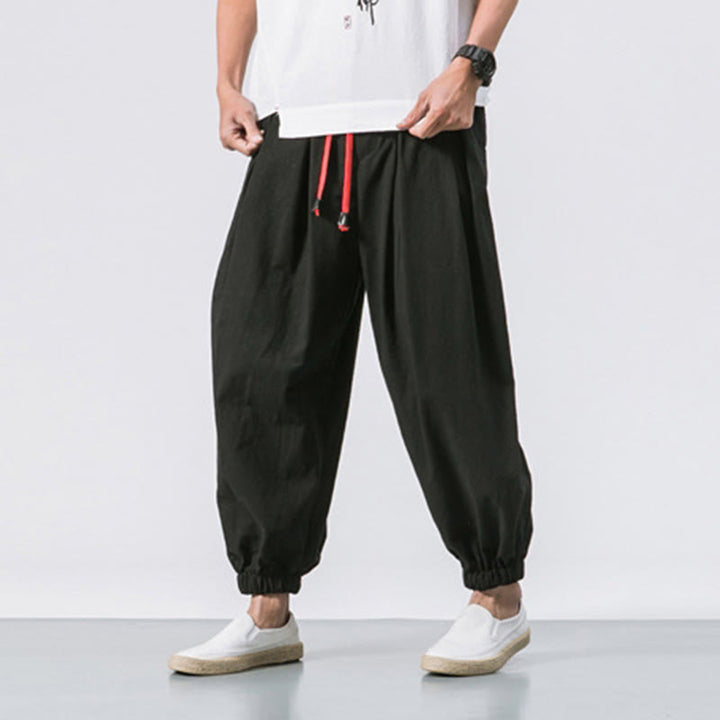 Pantalon décontracté en coton uni avec cordon de serrage et poches pour homme Buddha Stones - image 2