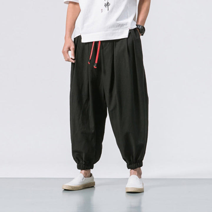 Pantalon décontracté en coton uni avec cordon de serrage et poches pour homme Buddha Stones - image 1