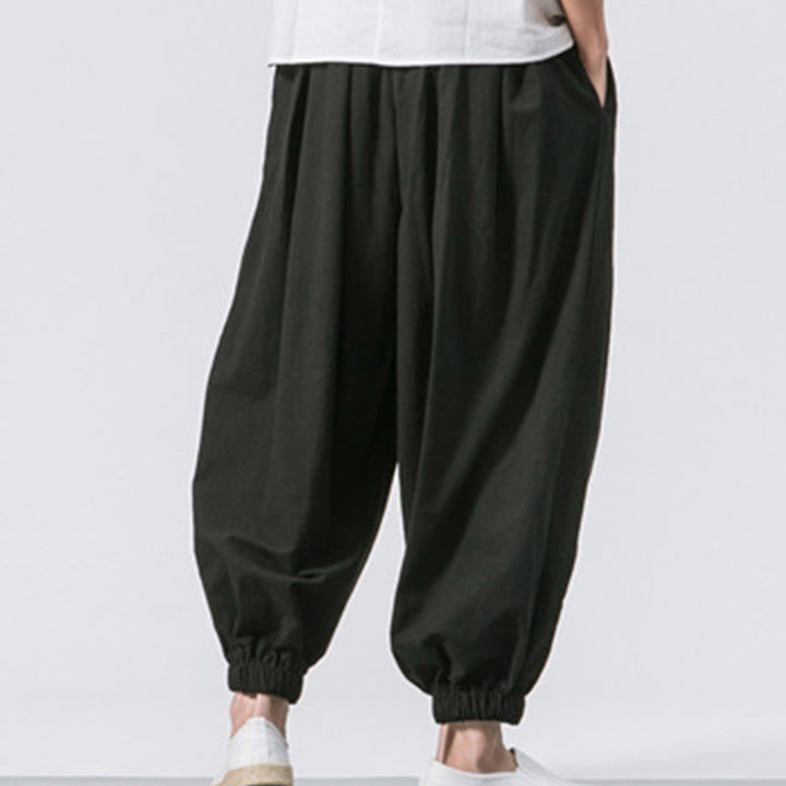 Pantalon décontracté en coton uni avec cordon de serrage et poches pour homme Buddha Stones - image 8