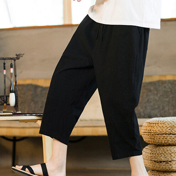 Pantalon sarouel simple en coton et lin avec cordon de serrage et poches pour homme, motif Buddha Stones - image 16