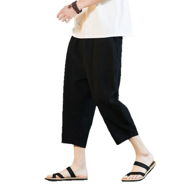 Pantalon sarouel simple en coton et lin avec cordon de serrage et poches pour homme, motif Buddha Stones - image 18