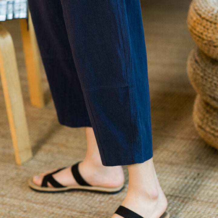 Pantalon sarouel simple en coton et lin avec cordon de serrage et poches pour homme, motif Buddha Stones - image 39