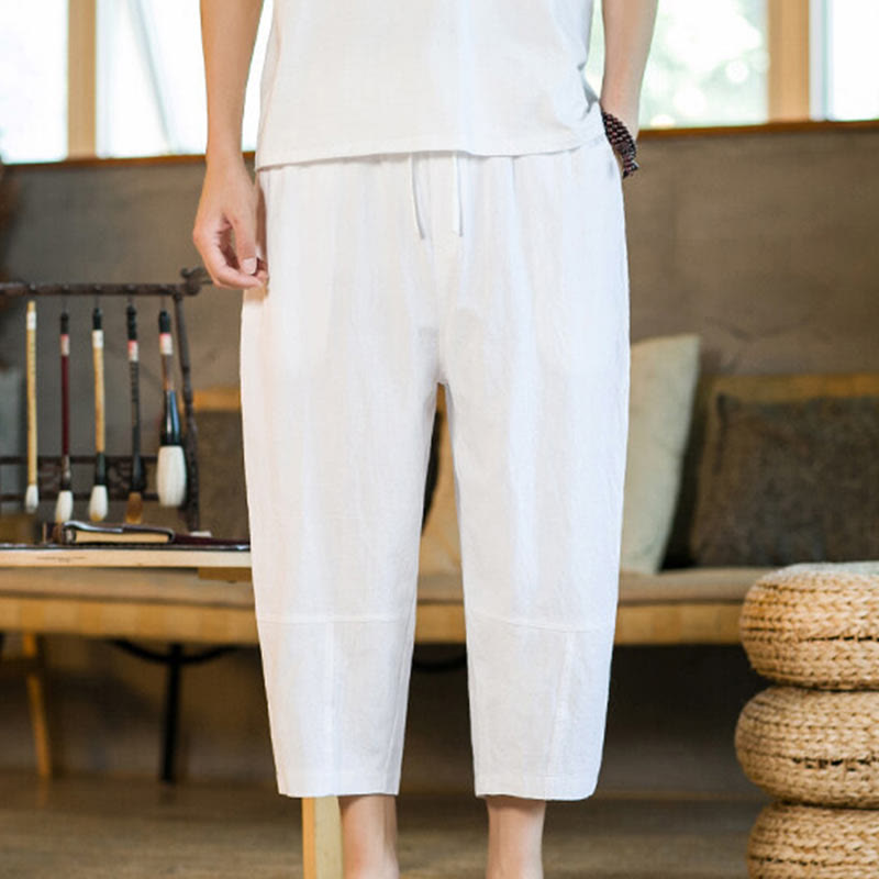 Pantalon sarouel simple en coton et lin avec cordon de serrage et poches pour homme, motif Buddha Stones - Blanc - US/UK/AU46，EU56 (5XL) - image 19