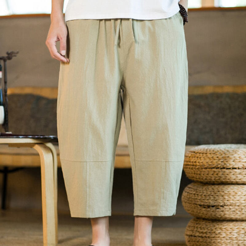 Pantalon sarouel simple en coton et lin avec cordon de serrage et poches pour homme, motif Buddha Stones - image 5