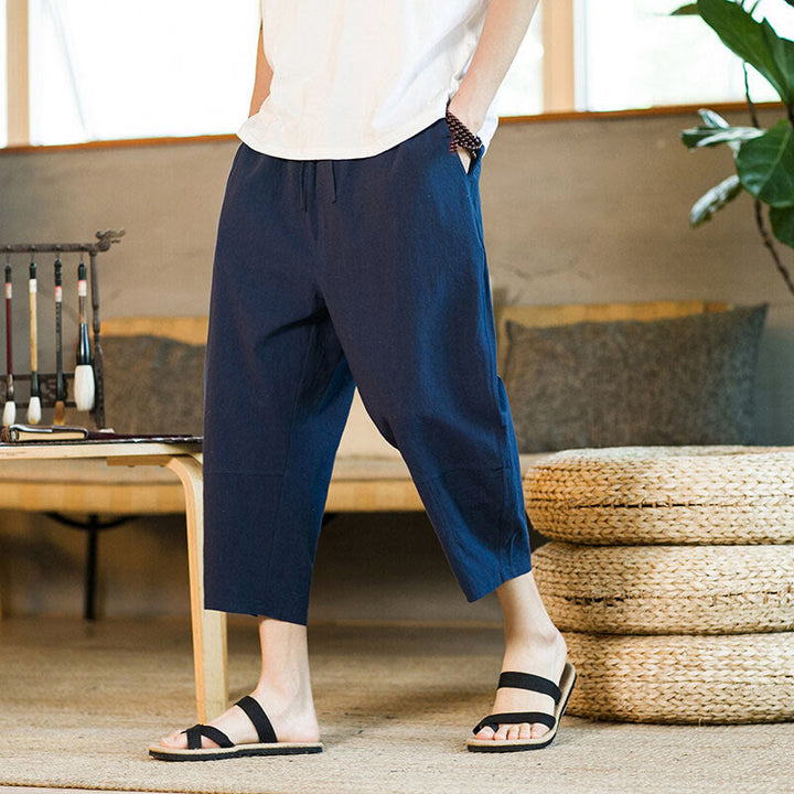 Pantalon sarouel simple en coton et lin avec cordon de serrage et poches pour homme, motif Buddha Stones - image 33