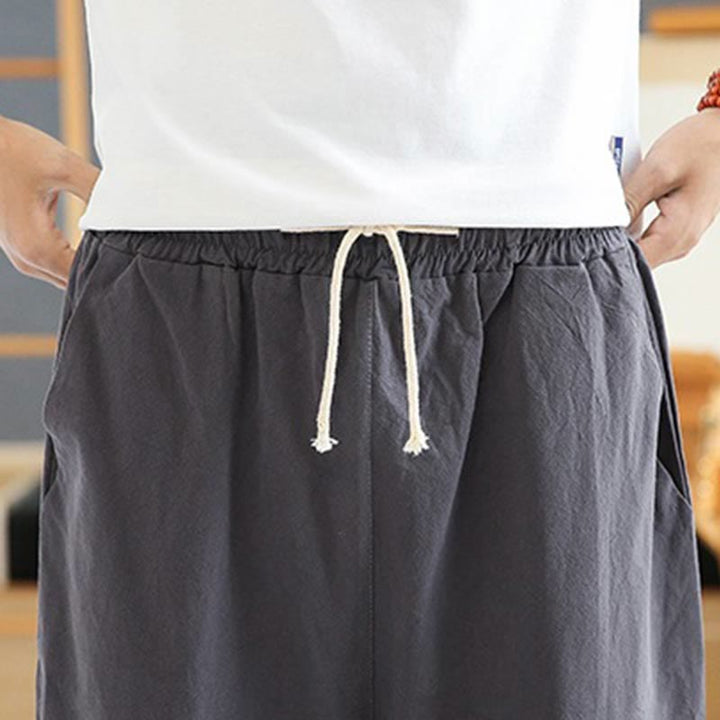 Pantalon sarouel décontracté en coton et lin avec cordon de serrage et broderie Buddha Stones pour homme, longueur 7-8, avec poches - image 19