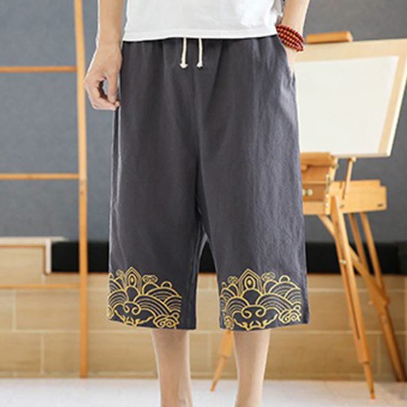Pantalon sarouel décontracté en coton et lin avec cordon de serrage et broderie Buddha Stones pour homme, longueur 7-8, avec poches - image 16