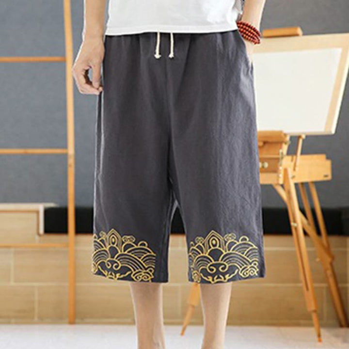 Pantalon sarouel décontracté en coton et lin avec cordon de serrage et broderie Buddha Stones pour homme, longueur 7-8, avec poches - image 16