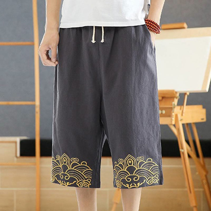 Pantalon sarouel décontracté en coton et lin avec cordon de serrage et broderie Buddha Stones pour homme, longueur 7-8, avec poches - Gris ardoise - US/UK/AU46，EU56 (5XL) - image 8