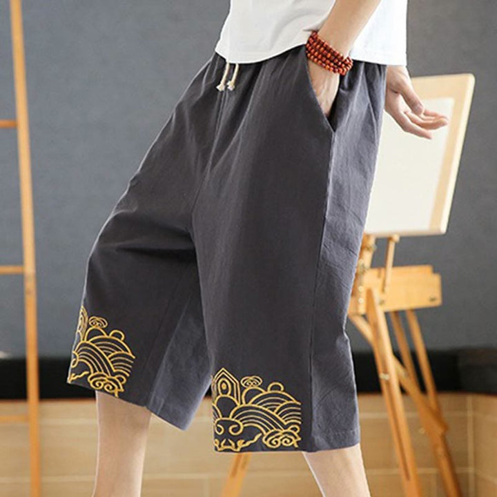 Pantalon sarouel décontracté en coton et lin avec cordon de serrage et broderie Buddha Stones pour homme, longueur 7-8, avec poches - image 15