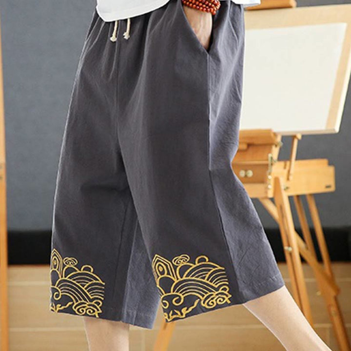 Pantalon sarouel décontracté en coton et lin avec cordon de serrage et broderie Buddha Stones pour homme, longueur 7-8, avec poches - image 9