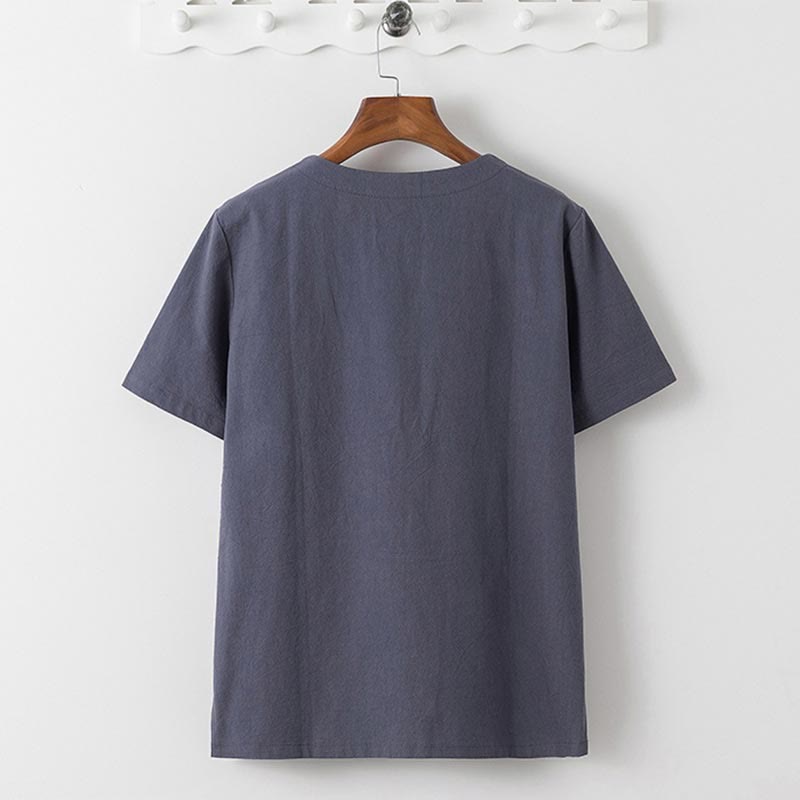 Ensemble 2 Buddha Stones d'été pour homme, t-shirt uni à manches courtes, pantalon 7-8, en coton et lin, avec poches - image 2